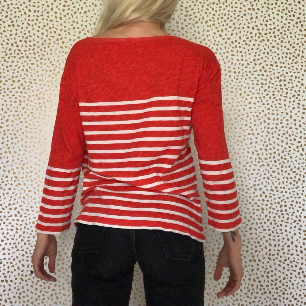 J. Crew Red Long Sleeve Stripe Boatneck Tee - Picture 3 of 7